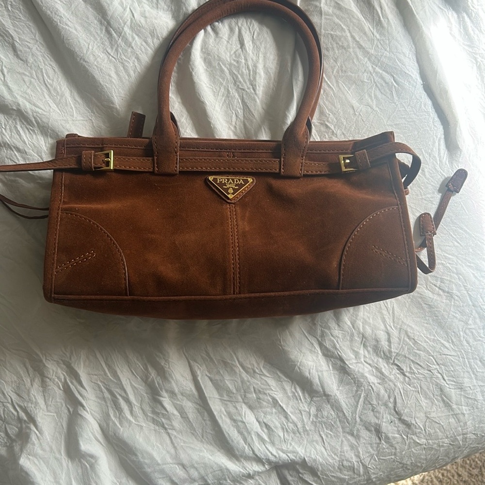 Brown Suede Structured Designer-Style Handbag (Medium)
